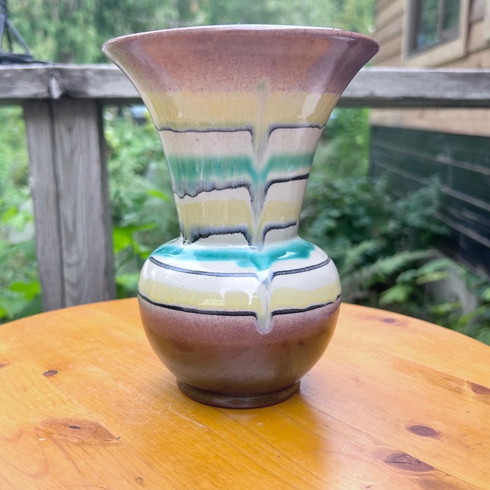 Vintage West German Pottery Ceramic Vase Teal Drip Glaze MCM Carstens Tönnieshof